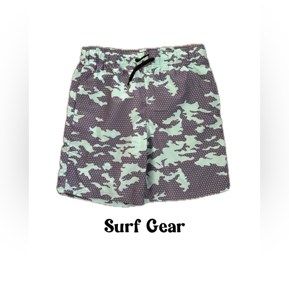 Kids Swim Trunks - Green and Gray Camo
